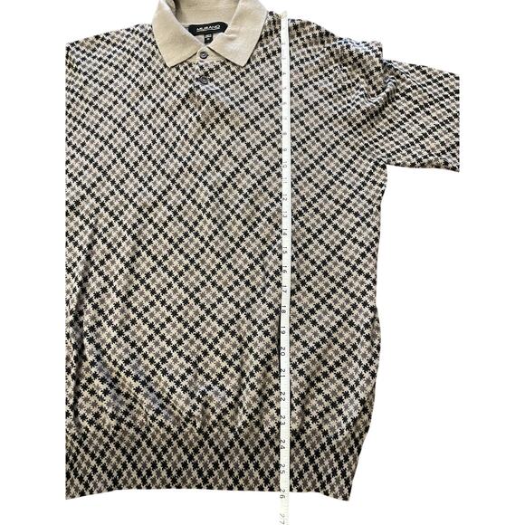 Murano Wool Mens Sweater Size Medium Beige Black Collared 1/4 Button Small Flaw - Picture 7 of 10